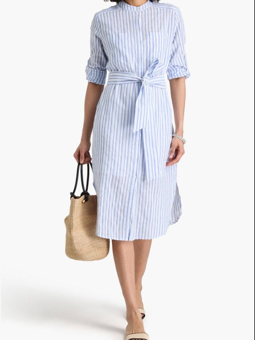 Veronica Beard Bianca Striped Cotton Shirtdress Blue White Small NWT